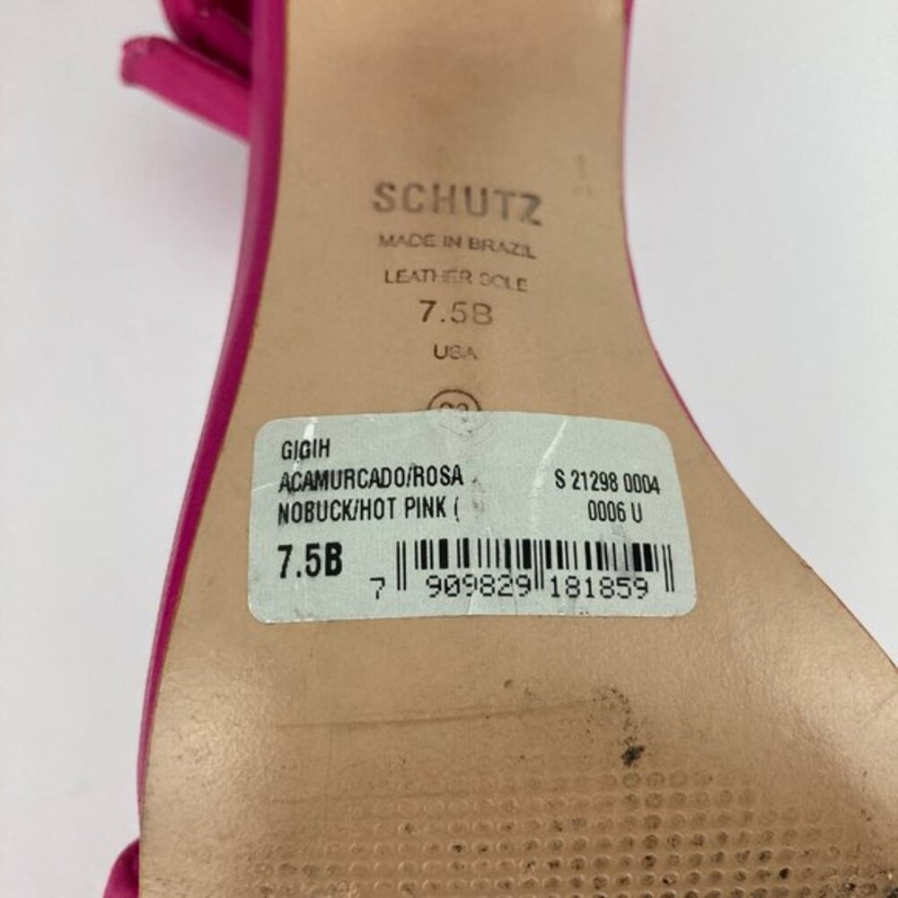 Schutz Gigih Nubuck Heel Sandal Hot Pink Size 7.5 Square Toe Leather Ankle Strap - Picture 7 of 8